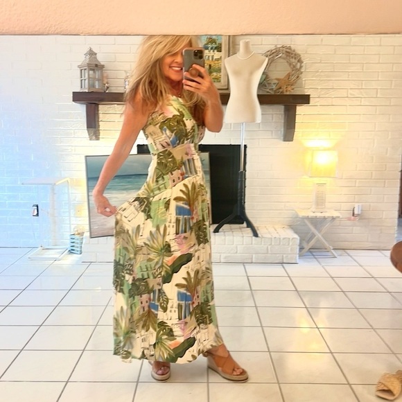 Marfino, Gorgeous Soft & Flowy Viscose Dress, Pelourinho Print, Side Zip, Size M - Picture 7 of 14